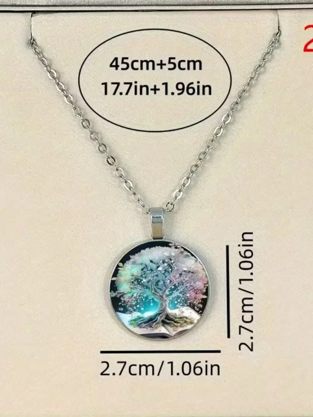 Silver TREE OF LIFE Glass Cabochon Pendant Necklace